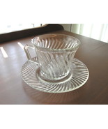 Vintage Federal Glass Clear Cup and Saucer Set - Diana Pattern - Swirl D... - £9.48 GBP