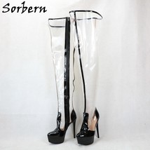 Sexy Clear Women Boots Transparent Pvc Pointed Toe High Heel Mid Thigh High Long - £279.06 GBP
