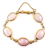 Vintage 60s Sarah Coventry Gold Tone Pink Shadows Bracelet Safety Chain - $21.78