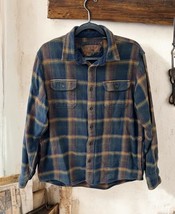 Orvis Men&#39;s Heavy Weight Cotton Shirt Size L Long Sleeve Tan Blue Rust 4... - $22.77