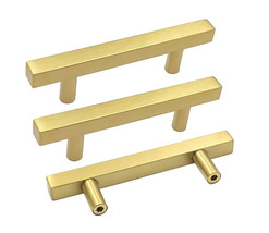 18 Pack Brushed Gold Kitchen Cabinet Handles Square Drawer Pulls 3-3/4&quot; ... - £43.77 GBP