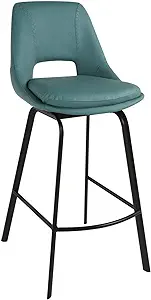 Armen Living Carise Blue Faux Leather and Black Metal Swivel 30&quot; Bar Stool - $401.99