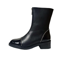 Winter Sexy Mid-Calf Knee-High Boots Pointed Toe String Bead Martin Boots Black  - £179.86 GBP