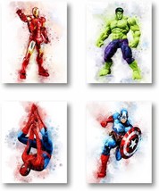 Superheroes Room Decor, Spiderman Poster, Iron Man Poster, Hulk Poster, Captain - £30.63 GBP