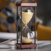 Decorative Hourglass 1 Hour 60 Minute Timer Wooden Stand Yellow Sand Home Decor - £26.44 GBP