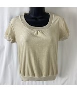 Vintage 80&#39;s The New Spirit Size Medium Beige Velour Pullover Short Slee... - $397.73 MXN