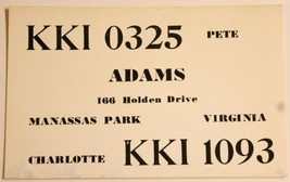 Vintage CB Ham radio Card KKI 0325 Manassas Park Virginia Daddy Warbucks - $4.94