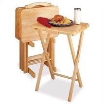 Natural Wooden TV Tray Set w/ Stand Folding Snack Table Portable Serving Dinner - £186.41 GBP