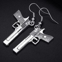 Handgun Earrings 1.4&quot; Charm Novelty Weapon Jewelry Gun Pistol Drop Dangle New - £5.94 GBP