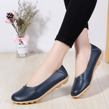 Women&#39;s Ladies Female Woman Shoes Flats Mother Shoes Cow Genuine Leather Loafers - £20.44 GBP