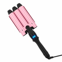 32mm (1.25) Triple Ceramic Curling Iron,3 Barrel Wand with Adjustable (Pink) - £22.42 GBP