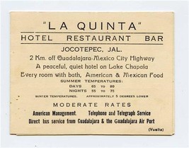 La Quinta Hotel Restaurant Bar Brochure Jocotepec Jalisco Mexico 1955 - £13.95 GBP