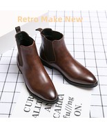 New Chelsea Boots Men Shoes PU Brown Fashion Versatile Business Casual - $108.42 CAD