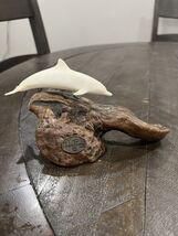 John Perry Single Dolphin Sculpture Figurine Burlwood Sea Ocean Decor Vi... - $27.87 CAD