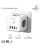 Wall Socket Extender with 3 AC Outlets 3 USB Ports And1 Type C 7-in-1 EU Plug Ch