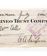 1915 Kineo Trust Company Bank Check E.A. Sampson Dover Maine Signed 7108... - $28.05 CAD