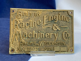 Vtg Racine Engine &amp; Machinery Co No 1803 Size 3 Brass Plate Plaque Wall Hanging - £235.32 GBP