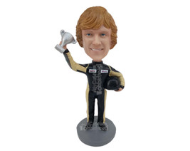 Custom Bobblehead Stylish Car Racer Winner Posing With Trophy After Winning The  - $89.00
