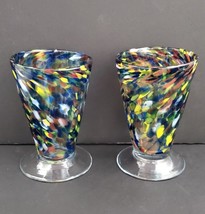 2 Confetti Speckled  Footed Glass Vase Goblet or Ice Cream Sundae Glass 6&quot; - £22.52 GBP