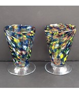 2 Confetti Speckled  Footed Glass Vase Goblet or Ice Cream Sundae Glass 6&quot; - $28.01