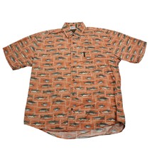 Magellan Shirt Mens M Orange Fish Print Outdoor Fishing Button Up Short Sleeve - £14.92 GBP