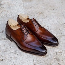 Darby Style Brown Color Moc Toe Lace Up Closer Men Leather Shoes - £124.51 GBP