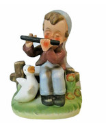 Vintage Napcoware Figurine Boy Playing Flute with Dancing Duck #9485 Japan  - $17.00