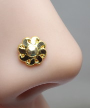 Diseño Flor Oro Pendiente Nariz Empuje Pin Indio Aro Nariz 14K Oro Amarillo - £36.10 GBP