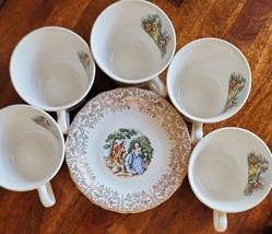 Five (5) Vintage ~ Royal Queen Colonial Pattern ~ 22 Kt. Gold Cup &amp; Saucer Sets - £58.81 GBP
