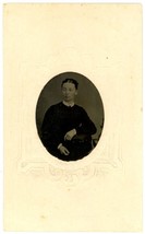 Circa 1860&#39;S Cdv Cartouche Hand Tinted Tintype Beautiful Woman In Black Dress - £12.60 GBP