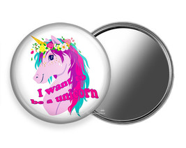 I Want To Be Unicorn Rainbow Color Hair Purse Pocket Round Hand Mirror Gift Idea - £12.25 GBP+