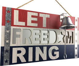 	Offex Let Freedom Ring Bell Sign - 14" x 8.25", Wood/Metal, Red/Blue/White - $22.45