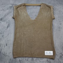 Club Monaco Shirt Womens XS Gold Knitted Short Sleeve V neck and Back Party Wear - $25.72