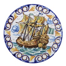 1935 Spanish Majolica Charger with Galleon Ship Vibrant colors - £156.23 GBP