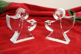 Vintage MCM Wiesenthal Hutte Glass Christmas Angel Candle Holder Set Art Glass - £37.06 GBP