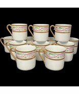 Set of 12 Porcelain Flat Coffee Cups Wide Gold Scrolls Plants 7096 Hand ... - $124.41 CAD