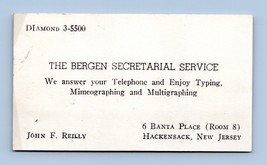 Bergen Secretarial Servizio Vintage Affari Scheda Hackensack Nj BC1 - $10.21