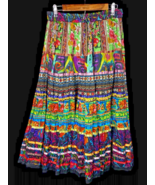 TravelSmith Vintage Patchwork Tiered Maxi Skirt Colorful Gypsy Boho Peas... - $83.79