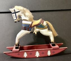VTG Hand Carved &amp; Painted Wooden Rocking Horse 12” Tall Christmas Folk A... - $435.65 MXN