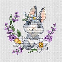 Baby bunny cross stitch purple flowers pattern pdf - Spring round embroi... - £3.97 GBP