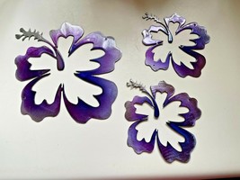Hawaiian Hibiscus Flower Trio - Metal Wall Art - One Large &amp; Two Small - Purple - £30.52 GBP