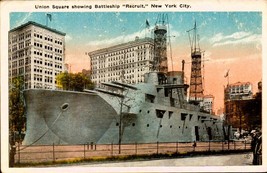 Vintage Wb POSTCARD-UNION Square Showing Battleship &quot;Recruit&quot; New York CITY-BK62 - £5.53 GBP
