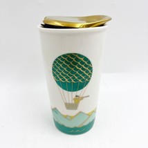 Starbucks Coffee Mug Travel Tumbler Hot Air Balloon Gold Lid 12oz Ceramic 2014 - £23.48 GBP