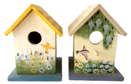 2 Handcrafted Bird Houses Home Decor Hand Painted - £7.77 GBP