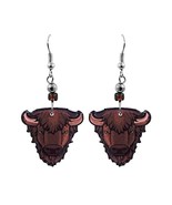 Brown Buffalo Face Animal Head Graphic Dangle Earrings - Womens Fashion ... - $17.81