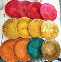 12 Wicker Rattan Colored Paper Plate Holder LOT Camping Picnic Basket Weave 9.5” - £28.43 GBP