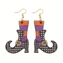 Gold Halloween Witch&#39;s Boots Wood Earrings 2 1/4&quot; Sanderson Sisters - £9.52 GBP
