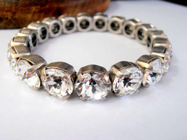 Crystal Clear Stretch Bracelet Sew on Cuff in Silver - £49.93 GBP