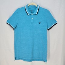 American Eagle Outfitters Polo Shirt Men Med Blue Flex Classic-Fit Short... - $14.01