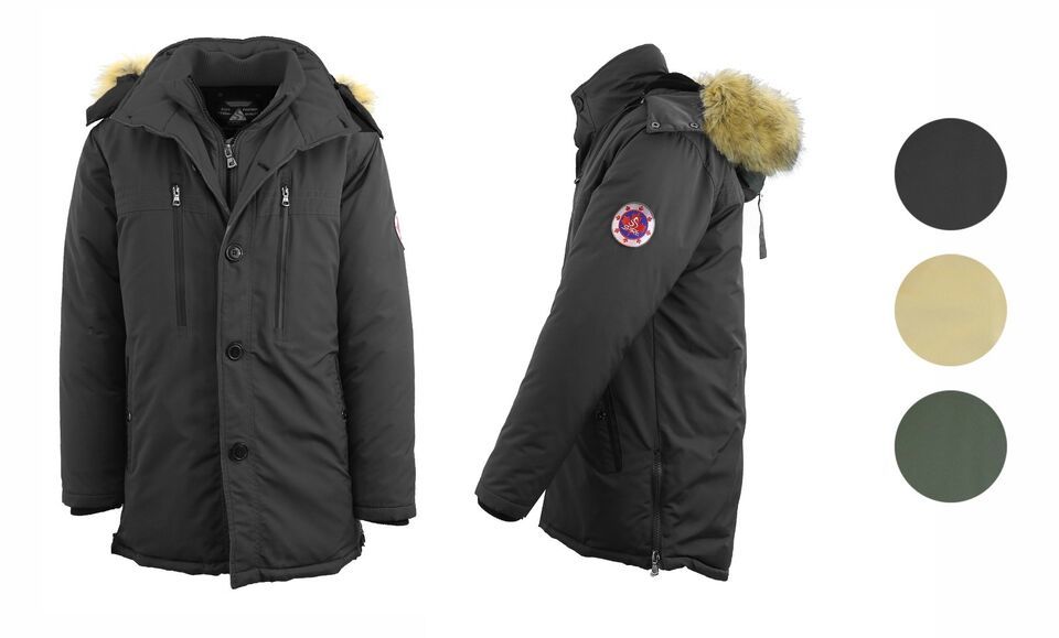 Mens HeavyWeight Parka Jacket Coat  W/ Detachable Hood & Inner Wind Guard NWT
